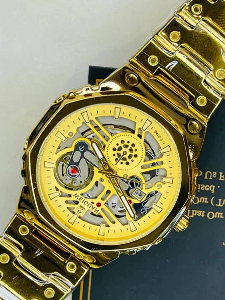 Weiguan Gold Skeleton Dial Watch