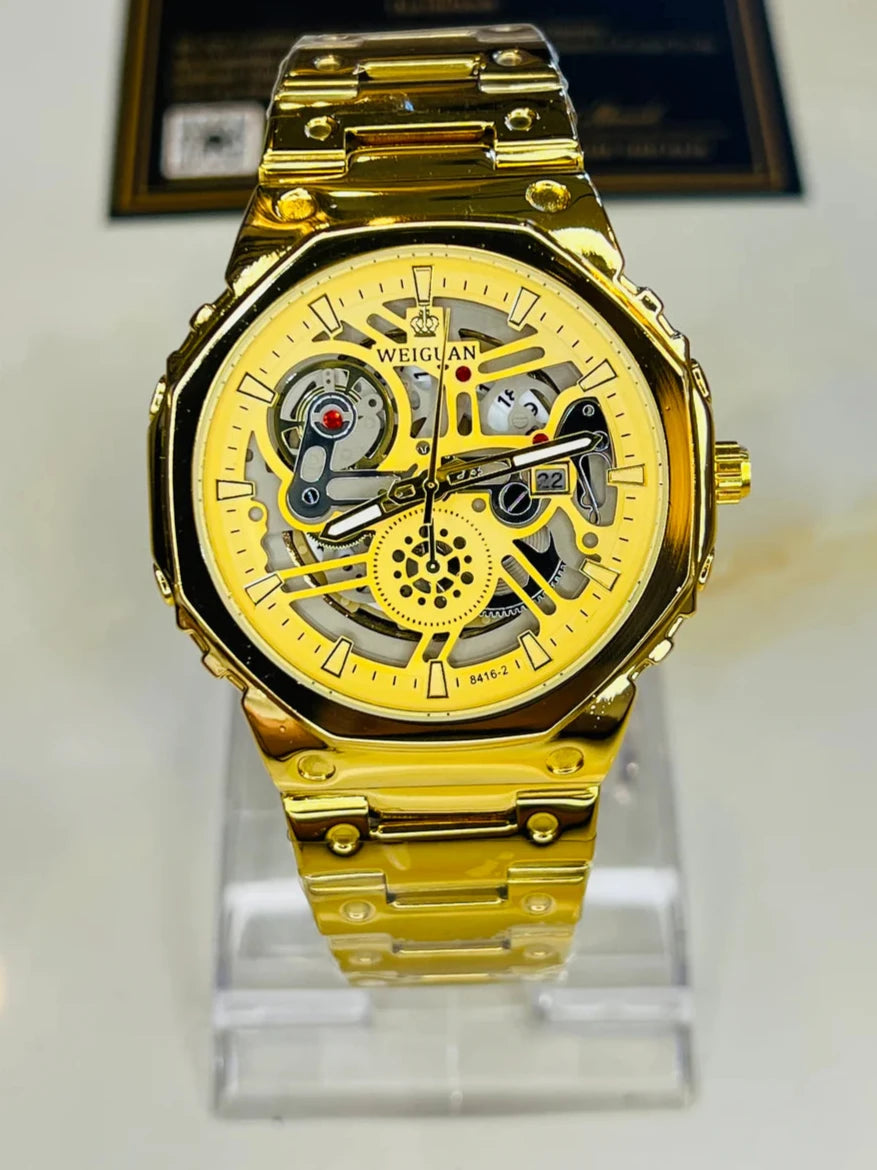 Weiguan Gold Skeleton Dial Watch